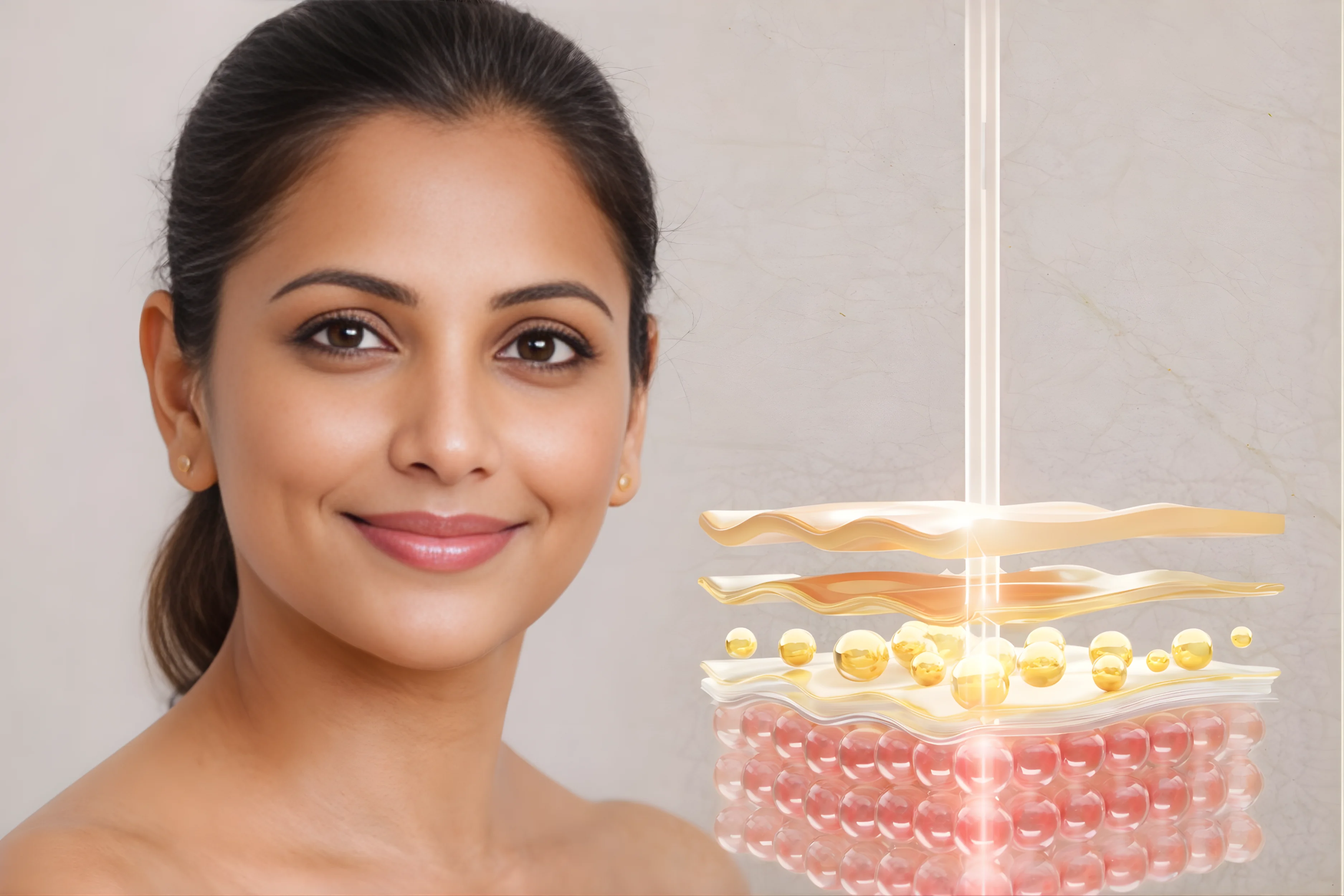 Close-up of luminous hydrated skin after facial
